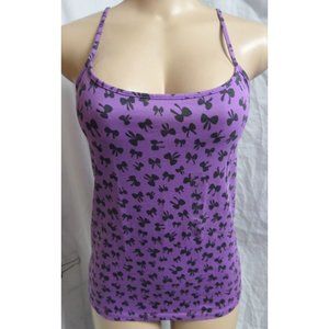 * "LOFT" PURPLE BOW NOVELTY PRINT SPAGHETTI STRAP CAMISOLE TANK TOP BLOUSE M NWT
